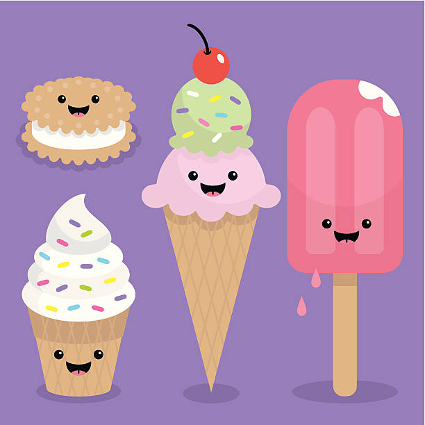 Ice cream fun kawaii set vector art illustration