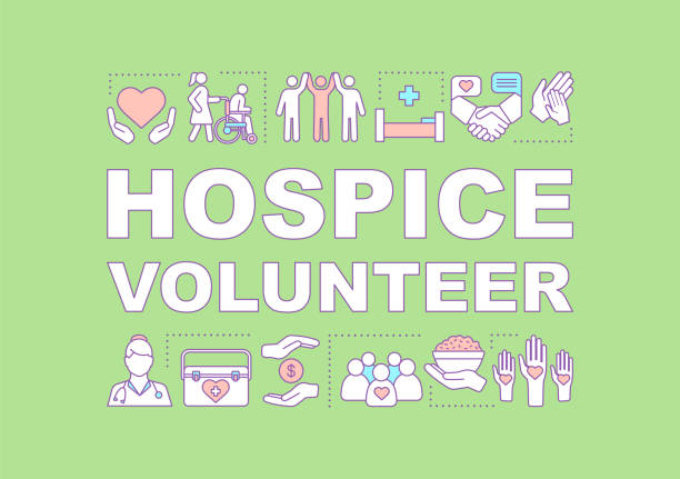 Hospice, hospital volunteer word concepts banner Hospice, hospital volunteer word concepts banner. Nursing. Presentation, website. Medical assistance. Isolated lettering typography idea with linear icons. Vector outline illustration nurse borders stock illustrations