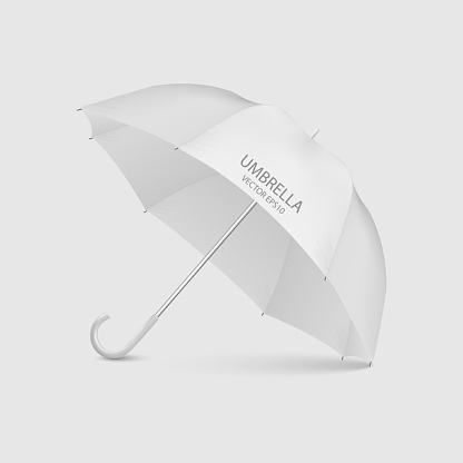 Vector 3d Realistic Render White Blank Umbrella Icon Closeup Isolated on White Background. Design Template of Opened Parasol for Mock-up, Branding, Advertise etc. Front View.