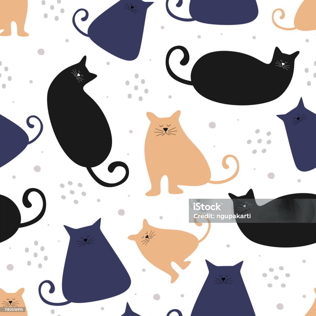 Cat Design Pattern Cute Cat Pattern With Seamless Unique Silhouette Stock Illustration ...