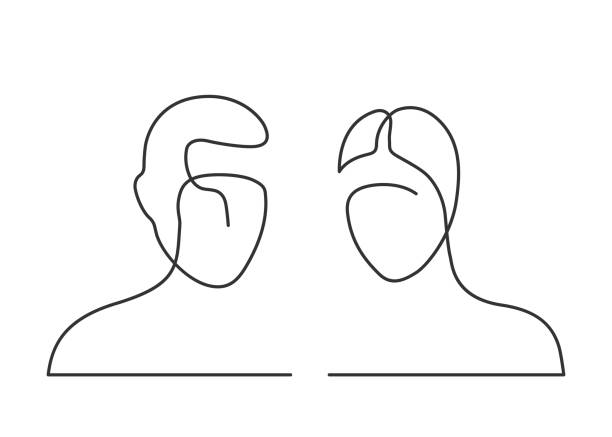 ilustrações de stock, clip art, desenhos animados e ícones de avatar one line - men posing human face human head