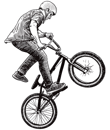 Vector drawing of biker jumping doing acrobatic tricks
