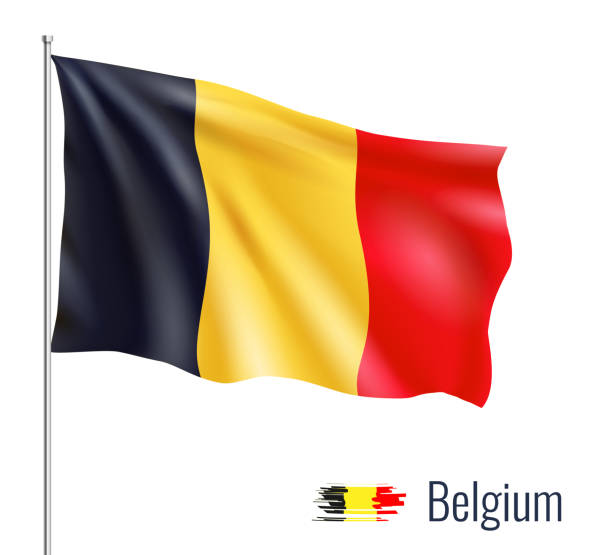 illustrazioni stock, clip art, cartoni animati e icone di tendenza di bandiera realistica su sfondo bianco. belgio. illustrazione vettoriale - bandiera del belgio