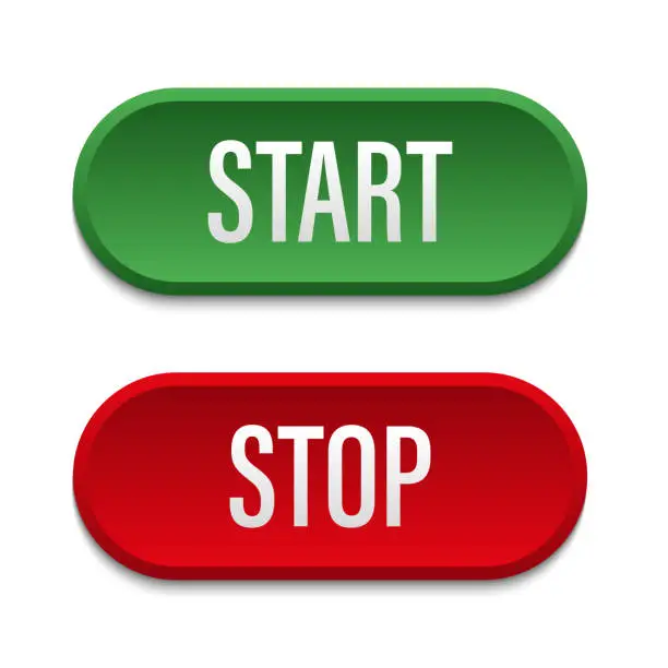 Vector illustration of Green button start, red stop download. Web design