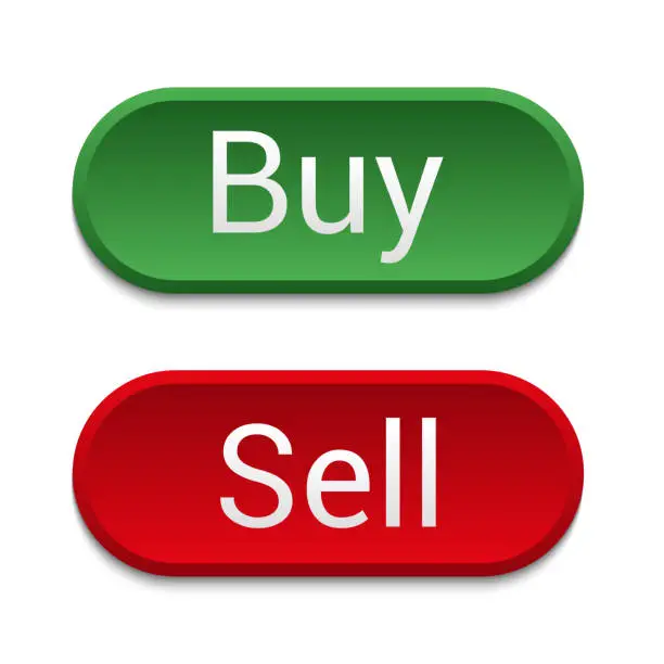 Vector illustration of Green button buy, red stop sell. Web design