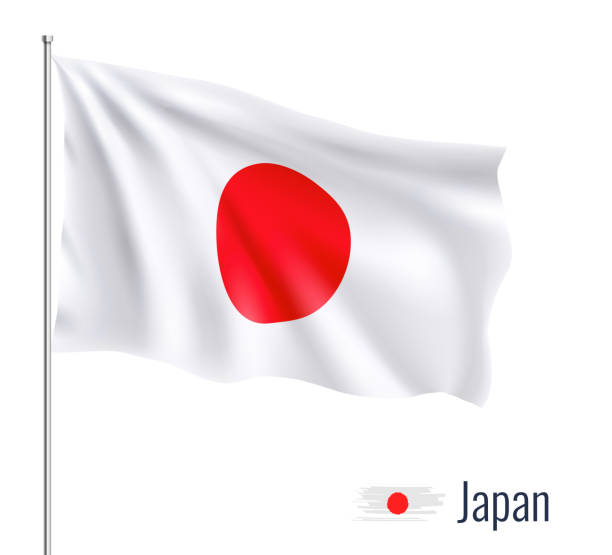 реалистичный флаг на белом фоне. япония. иллюстрация вектора - japan flag japanese flag white stock illustrations