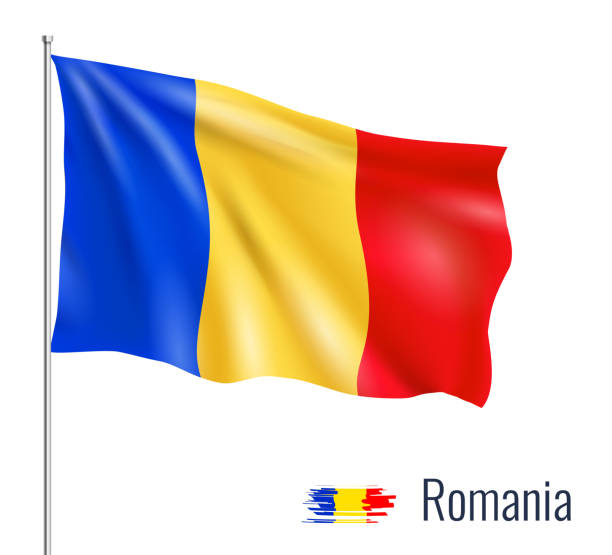 ilustrações, clipart, desenhos animados e ícones de bandeira realística no fundo branco. romênia. ilustração do vetor - romania flag romanian flag colors