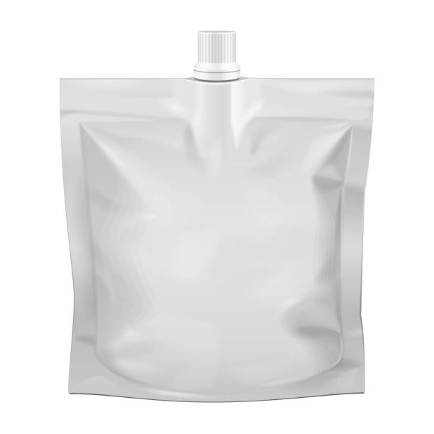 istock Blank Food Stand Up Flexible Pouch Snack Sachet Bag With Spout Lid. Mock Up, Template. Illustration Isolated On White Background. Ready For Your Design. Product Packaging. Vector EPS10 1182525324