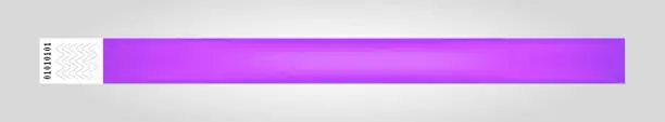 Vector illustration of Vector illustration of purple or violet cheap empty bracelet or wristband. Sticky hand entrance event paper bracelet isolated. Template or mock up suitable for various uses of identification.