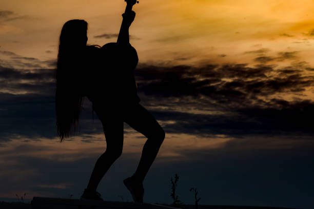 woman,guitar,music,sky,blue,hat