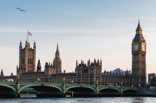 View of Thames river, Big Ben and House of Parliament in London