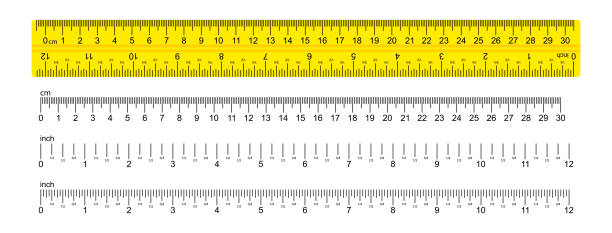定規は黄色で、センチメートル、インチ、長方形の形状を組み合わせたマークが付いています。卒業インチライン。ベクトルグラフィックス - inch点のイラスト素材／クリップアート素材／マンガ素材／アイコン素材