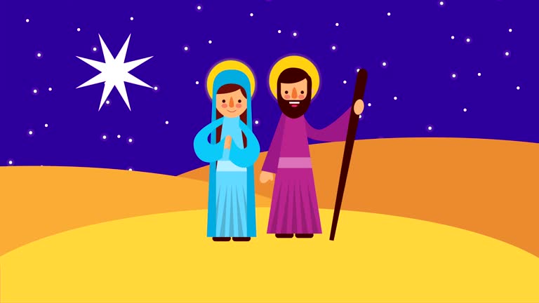 happy merry christmas animation with joseph and mary