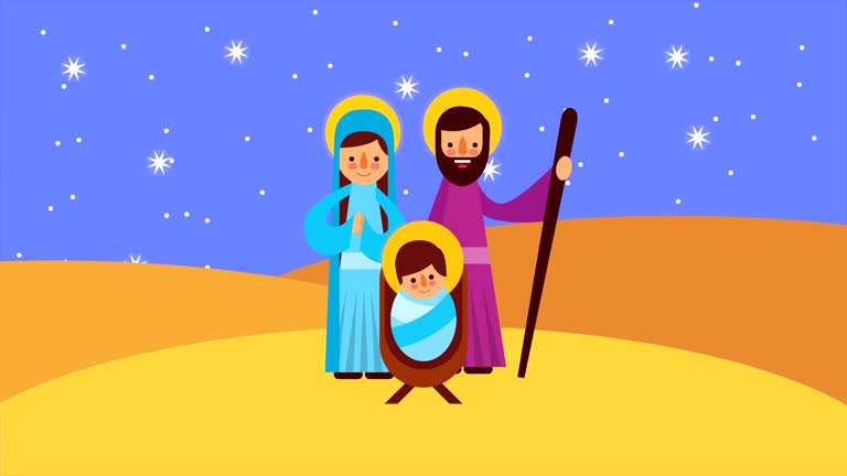happy merry christmas animation with holy family