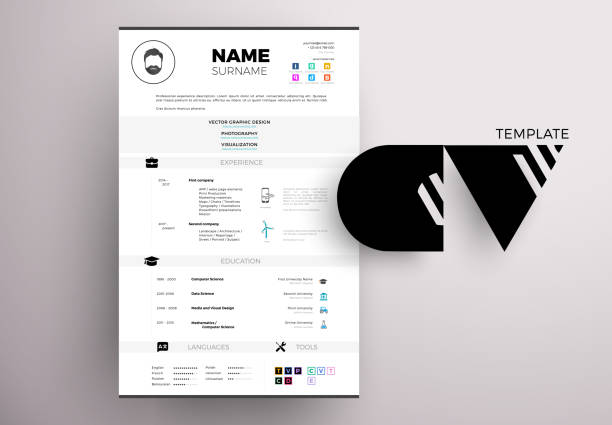 Real modern minimalistic personal CV design vector template Modern CV example design, resume vector template minimalistic creative style modern resume template stock illustrations