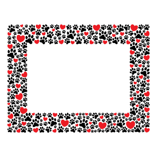 ilustraciones, imágenes clip art, dibujos animados e iconos de stock de marco rectangular de huellas de patas y corazones - paw print fotos