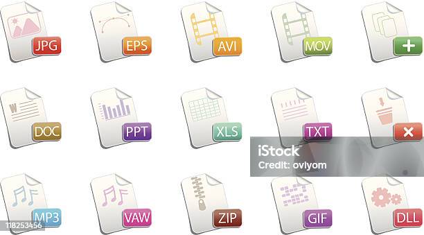 Vetores de Tipos De Documento Conjunto De Ícones e mais imagens de Aplicação móvel - Aplicação móvel, Botão - Peça de Máquina, Conjunto de ícones