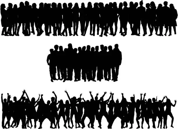 Vector illustration of Group of people. Crowd of people silhouettes.