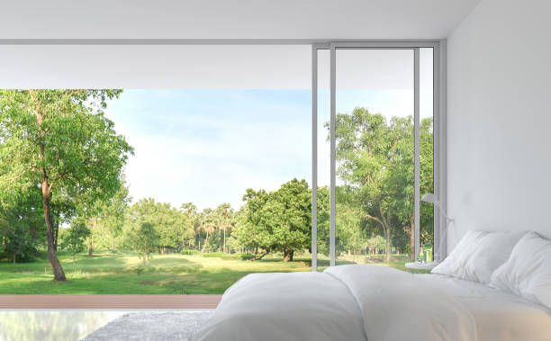 istock Minimal style bedroom with nature view 3d render 1182541007