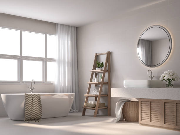 Modern contemporary style bathroom 3d render stock photo