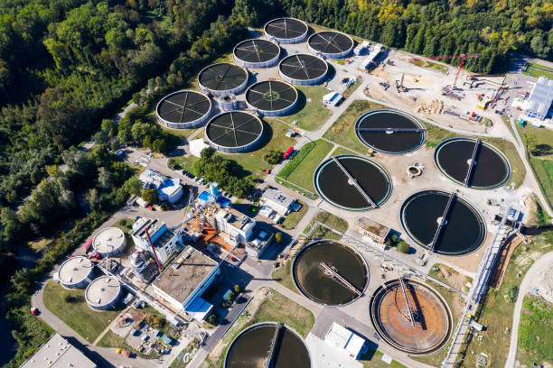 istock Water Purification Plant, Aerial View 1182545205