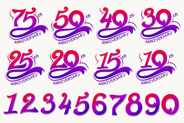 Anniversary Design, 75th Years Template celebration sign. Vector Anniversary Design, 10 15 20 25 30 40 50 and 75th Years Ribbon Template celebration banner sign Vector number 25 stock illustrations