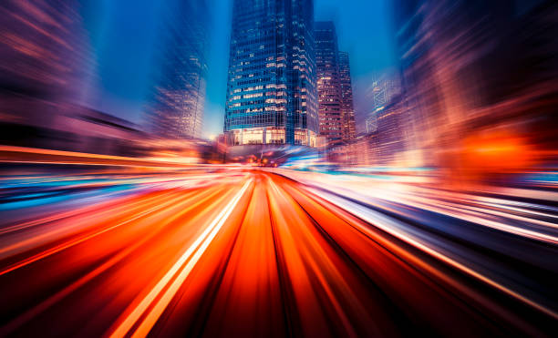 istock Motion blur effect with modern city in background 1182549584