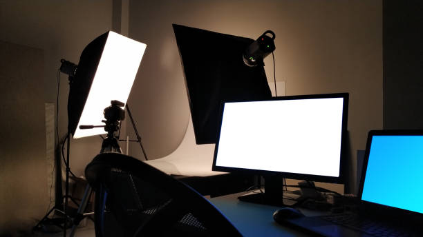 istock Professional product photography studio in dark environment 1182553291
