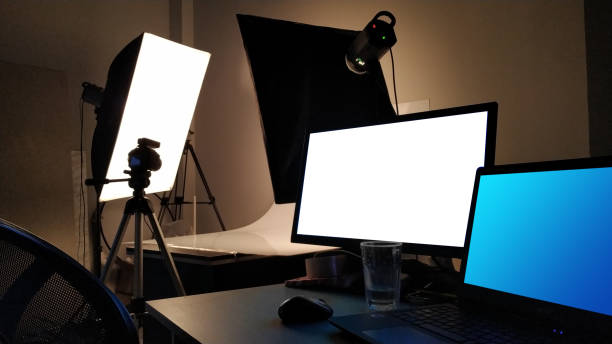 istock Professional product photography studio in dark environment 1182553294