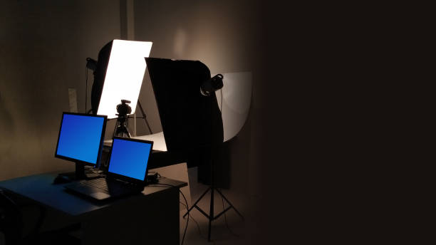 istock Professional product photography studio in dark environment 1182553297