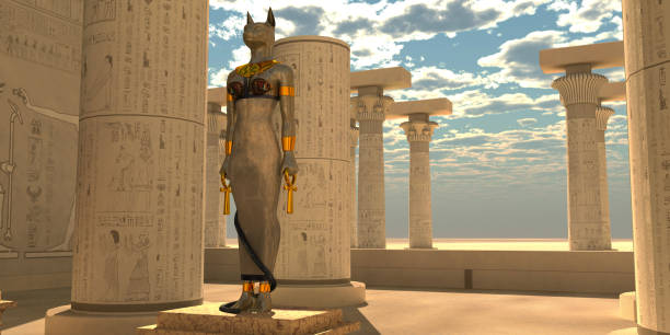 estatua de bastet de dios egipcio - traje de reina egipcia fotografías e imágenes de stock