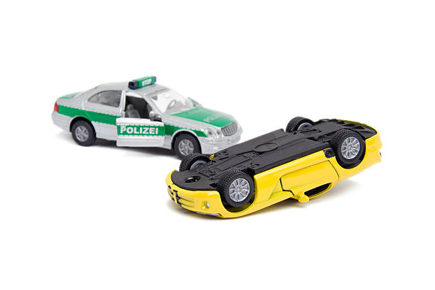 istock Accident scenario - German generic toy police car 118255666