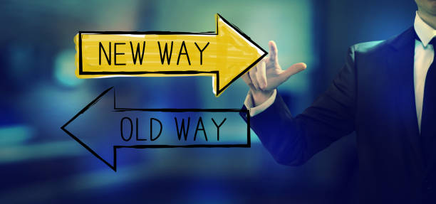 istock Old way or new way with a businessman 1182560689