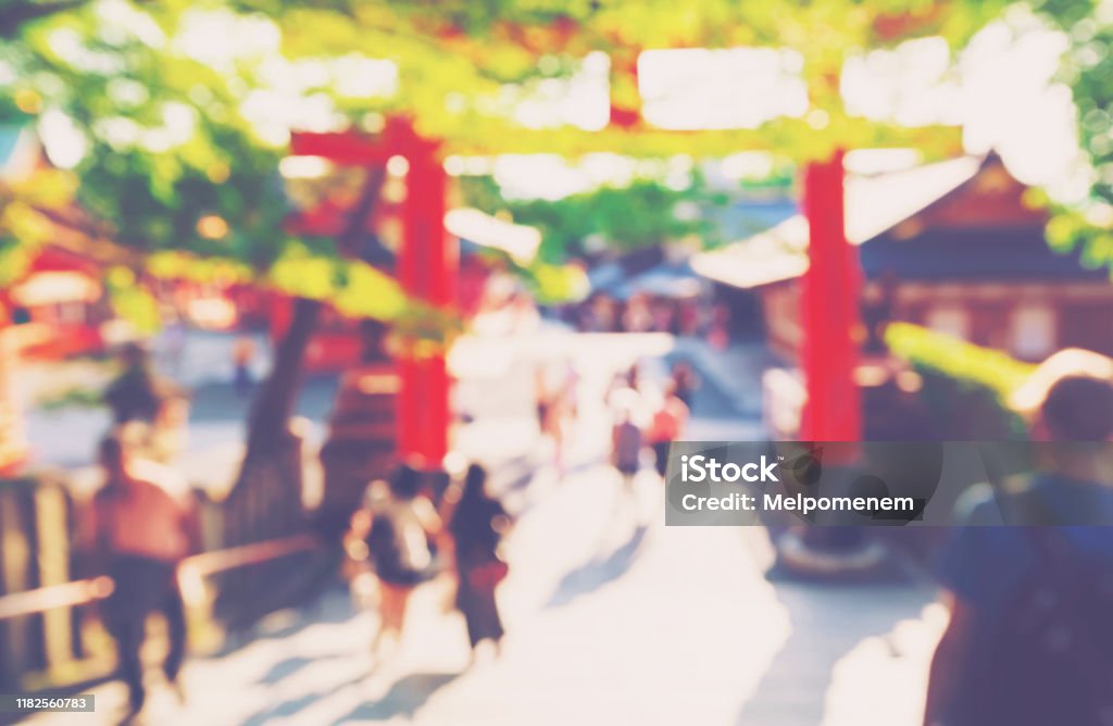 Abstract blurred tourists visit Fushimi Inari shrine in Japan Abstract blurred tourists visit Fushimi Inari shrine in Kyoto Japan Shrine Stock Photo