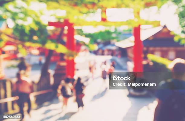 Abstract Blurred Tourists Visit Fushimi Inari Shrine In Japan Stock Photo - Download Image Now