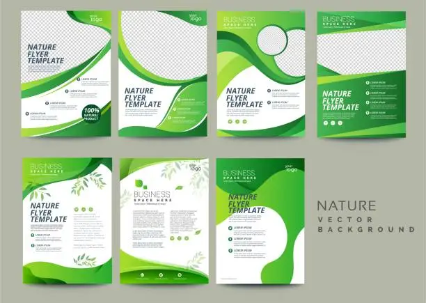 Vector illustration of Vector eco flyer, poster, brochure, magazine cover template. Modern green leaf, environment design - Vector
