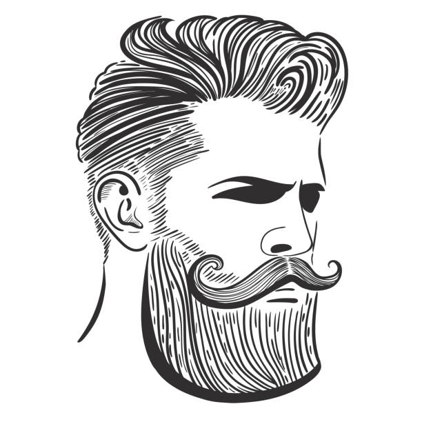 Portrait Of A Man With A Beard And Haircut Stock Illustration - Download  Image Now - Barber Shop, Doodle, Hair - iStock