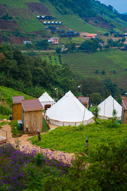 istock canvas tent camping on the mountain 1182565500