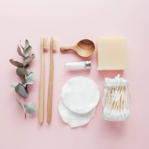 istock Bamboo earbuds, toothbrushes, natural floss, cotton makeup removal pads, shampoo and soad bars, plastic free, zero waste, reusable products for bathroom 1182566263