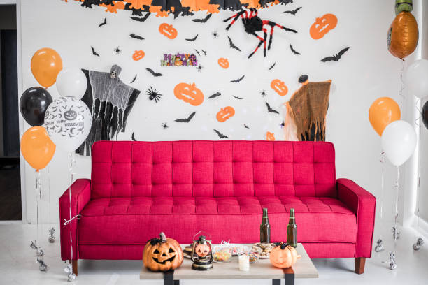 istock Red sofa in the room with scene is set Halloween. 1182570865