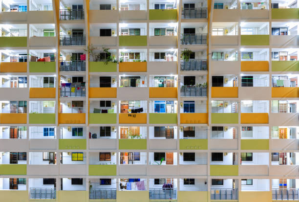 istock Singapore local residential building HDB facade night view 1182571665