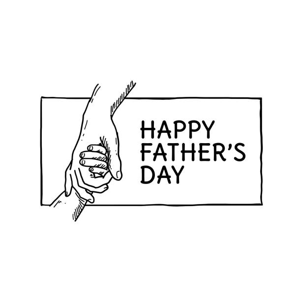 illustrazioni stock, clip art, cartoni animati e icone di tendenza di piccola mano del bambino tenendo padre mano illustrazione vettoriale per happy fathers day concetto poster sfondo design handrawn stile di disegno - frame sketching human hand doodle