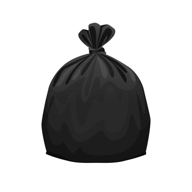 ilustrações de stock, clip art, desenhos animados e ícones de bag plastic waste black isolated on white background, black plastic bags for waste separation, plastic bag for garbage waste, clip art plastic bag for info graphic design, illustration bin bags - garbage bag garbage bag plastic