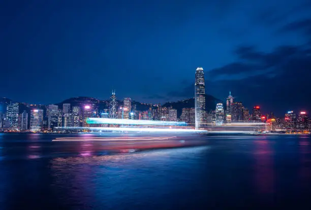 Photo of Cityscape and skyline at Victoria Harbour in Hong Kong city at Night