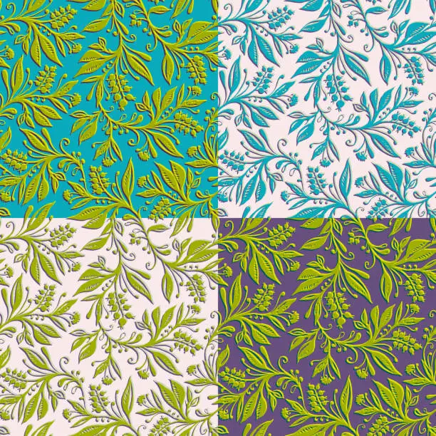 Vector illustration of 4 Floral seamless patterns