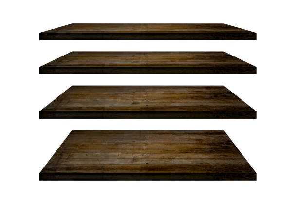 istock Wood shelves table top collection isolated on white background. Clipping path include in this image. 1182589055