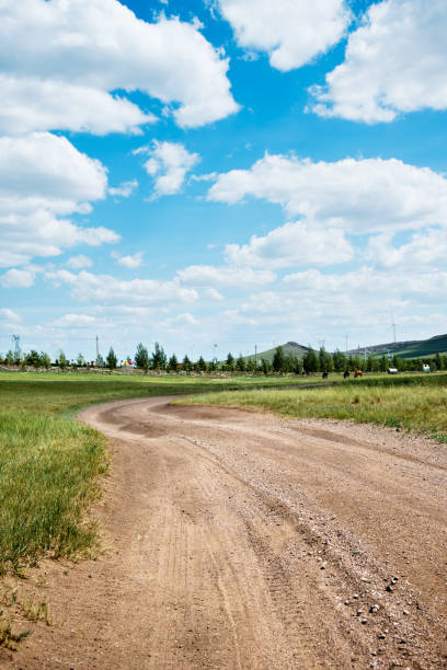 istock Dirt road and blue sky 1182589582