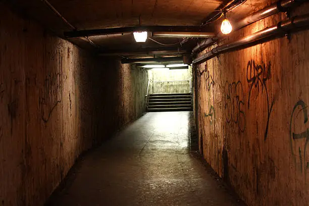 Dark tunnel in the Boston subway system