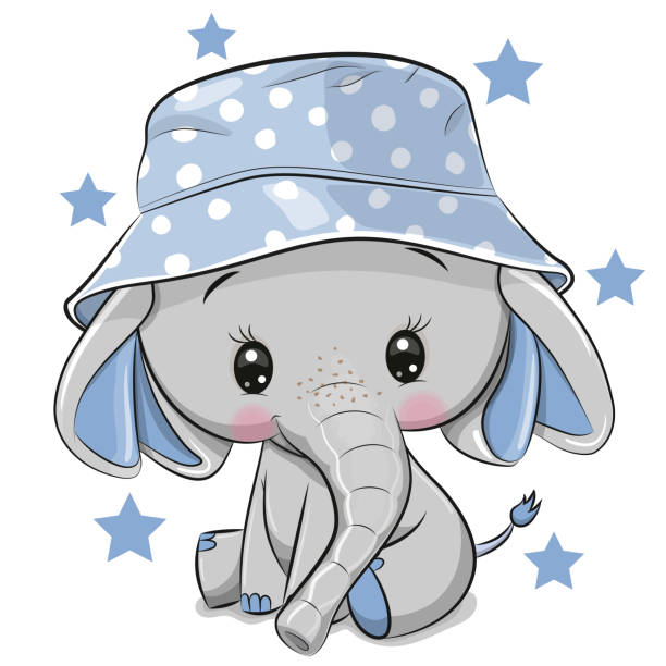 ilustrações de stock, clip art, desenhos animados e ícones de cute elephant in panama hat isolated on a white background - 5599