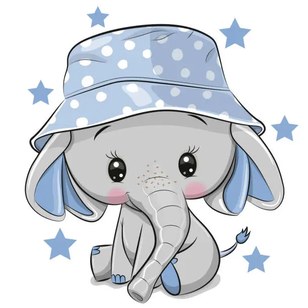 Vector illustration of Cute Elephant in panama hat isolated on a white background